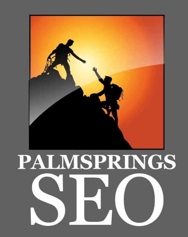 Palm Springs SEO banner of two people climbing a mountain top in Palm Springs.