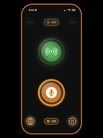 Yella app main screen with the record button