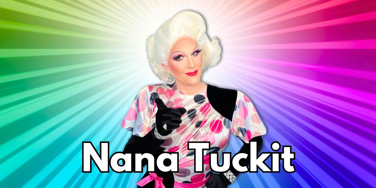 RevolutionTV creator Nana Tuckit with rainbow background