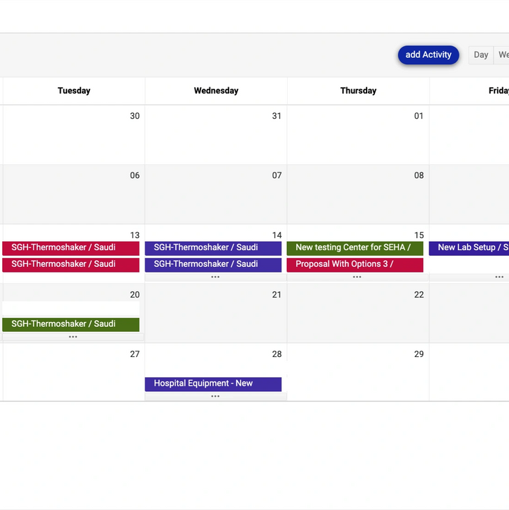 Calendar view for sales team activities