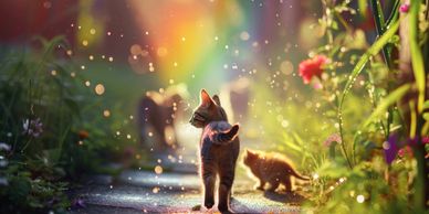 <img src="image.jpg" alt="Cats walking in scenic garden">​ 