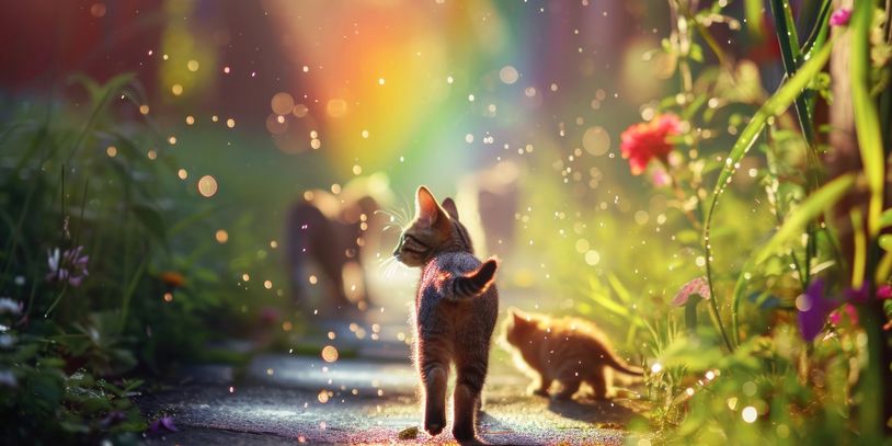 <img src="image.jpg" alt="Cats walking in scenic garden">​ 