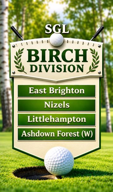 Signboard listing teams in Birch Division golf.