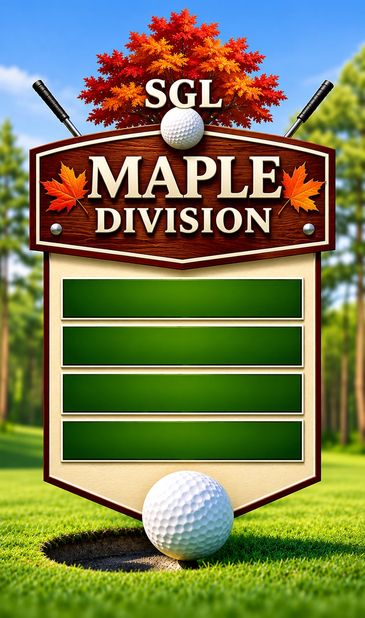 Golf-themed Maple Division sign with autumn leaves.