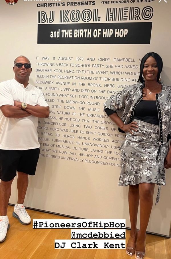 MC Debbie D and Original DJ Clark Kent at Christie's for DJ Kool Herc's Collection auction 2022