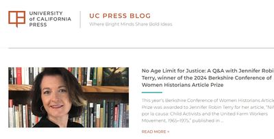 Picture of the UC Press blog website with my headline and photo.