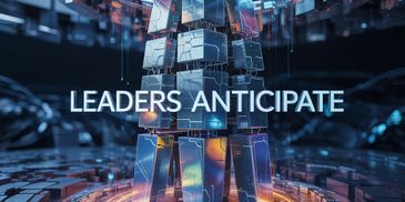 Futuristic digital cubes with the phrase 'LEADERS ANTICIPATE'.