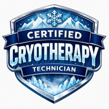 Certified Cryotherapy Technician badge with icy design.