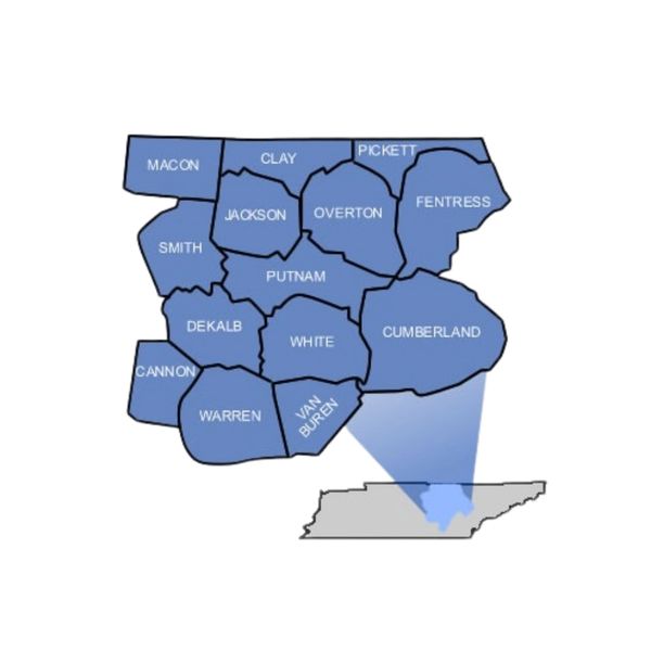 A map of upper Cumberland counties 