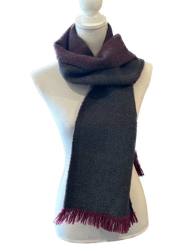 GREY & BURGUNDY SCARF WITH FRINGE