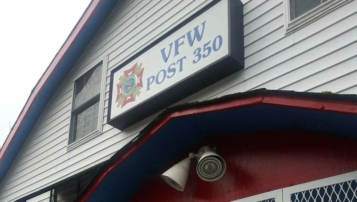 Sign for VFW Post 350 on a building exterior.