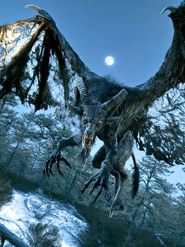The Jersey Devil swoops on torn bat wings over the moonlit Pine Barrens. 