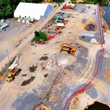 an aerial view of a contruction site