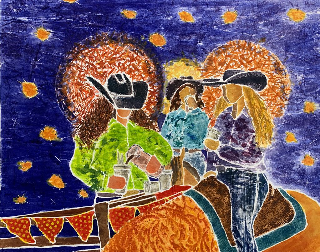 Three cowgirl sisters warmed at the altar of St. Hot Chocolate on a starry night. 