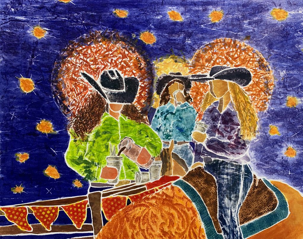 Three cowgirl sisters warmed at the altar of St. Hot Chocolate on a starry night. 