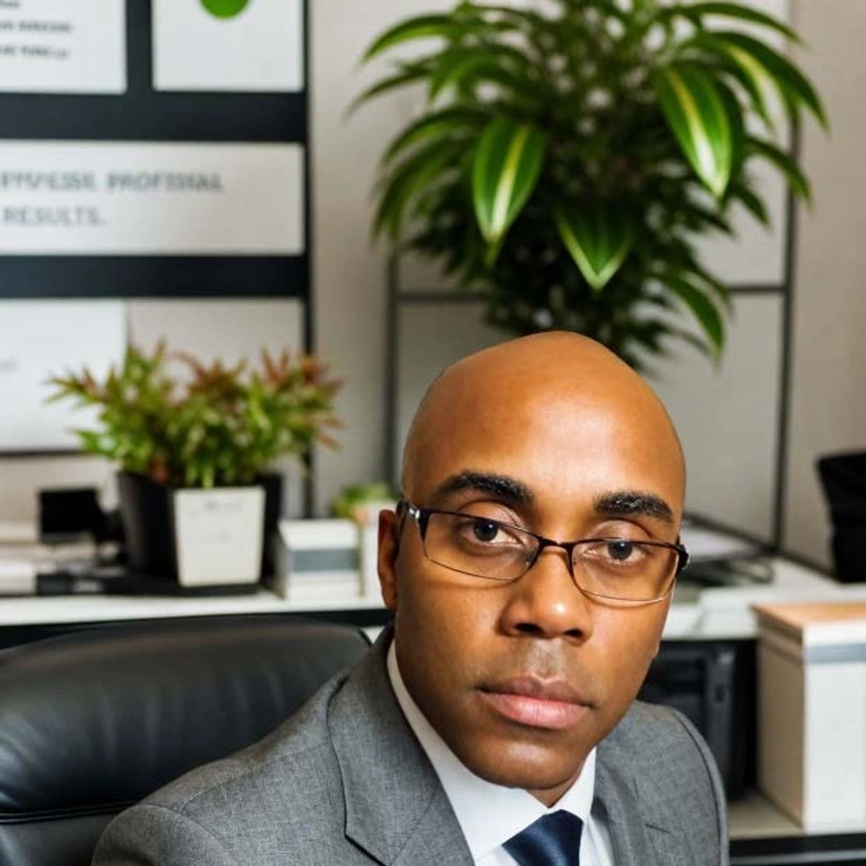 Professional man in a suit and glasses in an office setting.