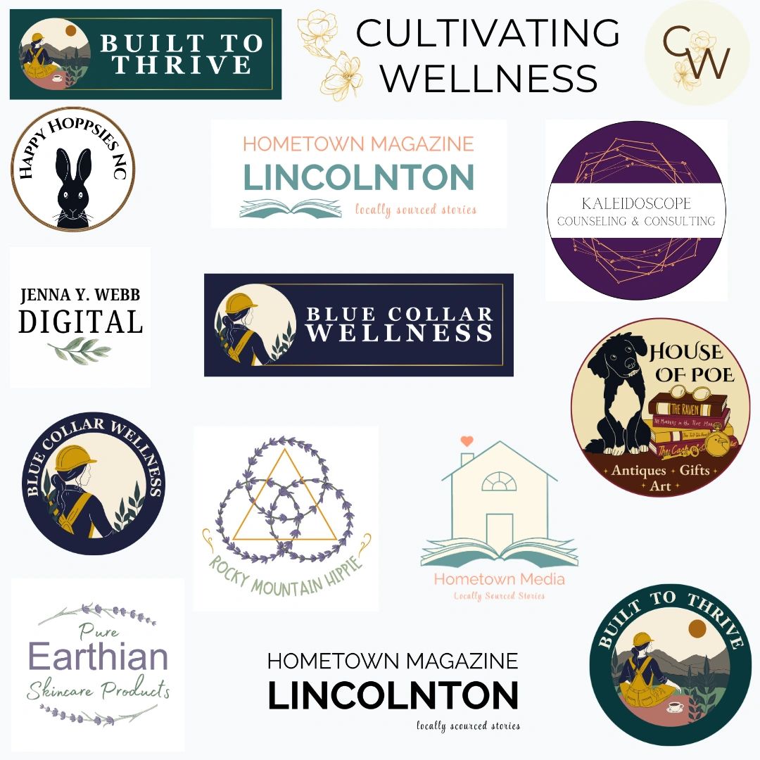 A collage of diverse business logos featuring wellness, media, and local brands.