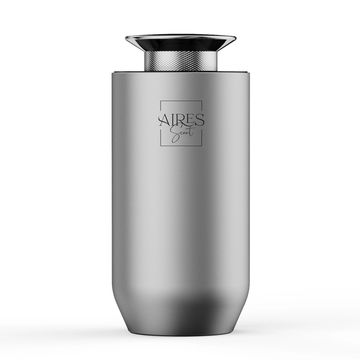Sleek metallic cylindrical container with a black top and 'Aires' branding.