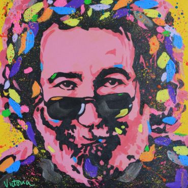 Colorful abstract portrait of a man wearing sunglasses.