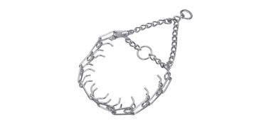 Silver prong collar for dogs.