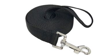Black dog leash with metal clip.