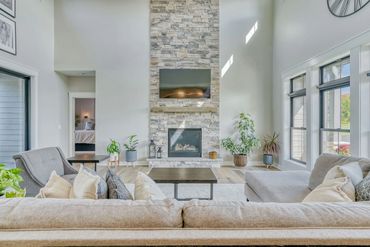 custom home living room and custom build fireplace