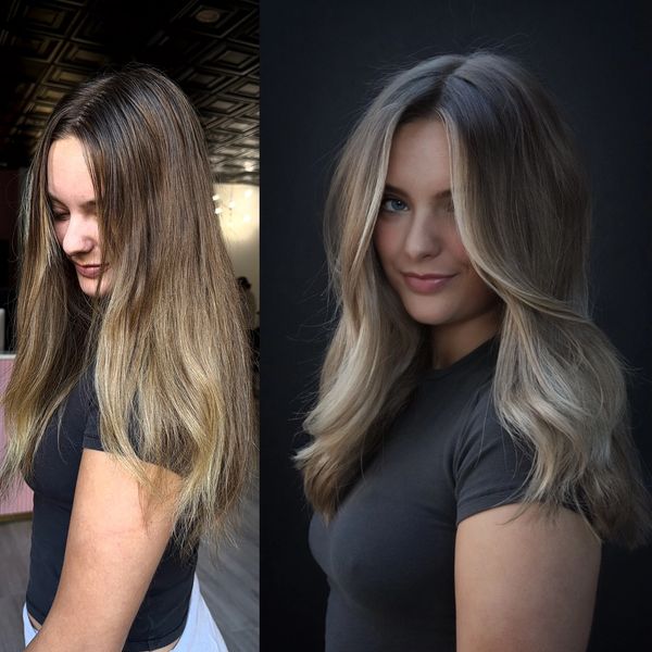 Lived in brunette balayage, beige brunette balayage. Scottsdales Best Hair Salon