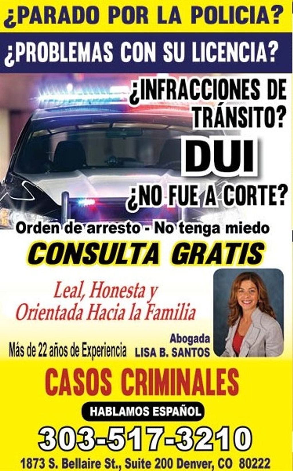 ABOGADO LISA SANTOS Casos criminales y de tránsito.