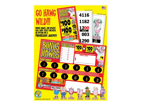 Bonus Hawgs lottery ticket with a chance at a progressive jackpot.