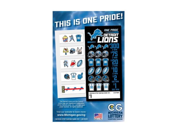 Michigan Lottery ticket featuring Detroit Lions theme.
