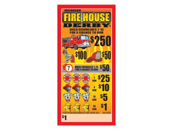 Michigan Fire House Derby lottery ticket with cash prizes.