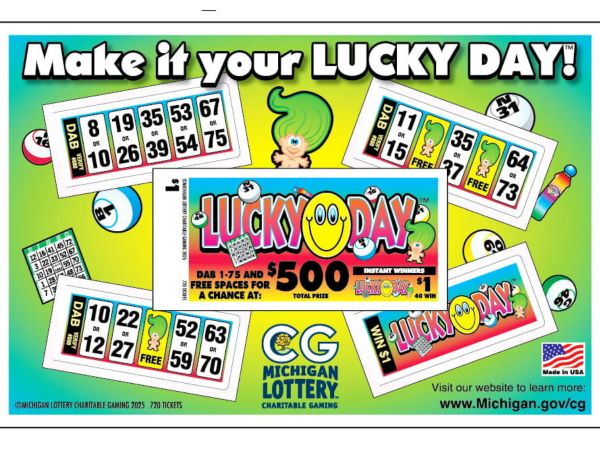Michigan Lottery Lucky Day tickets promoting a $500 prize.