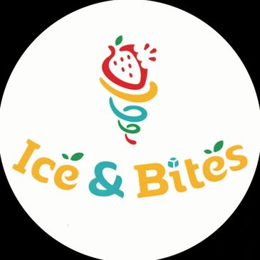 Colorful logo of Ice & Bites with a strawberry and swirl design.