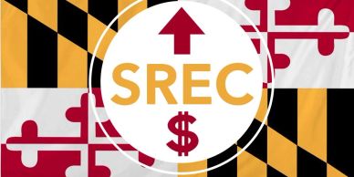 Maryland flag with SREC and dollar sign symbol in center.