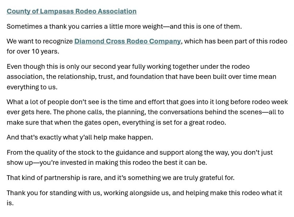 Thank you to Diamond Cross Rodeo for making this a great rodeo!