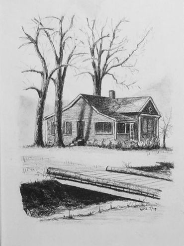 281.  Pencil.  A cabin near a back-road.