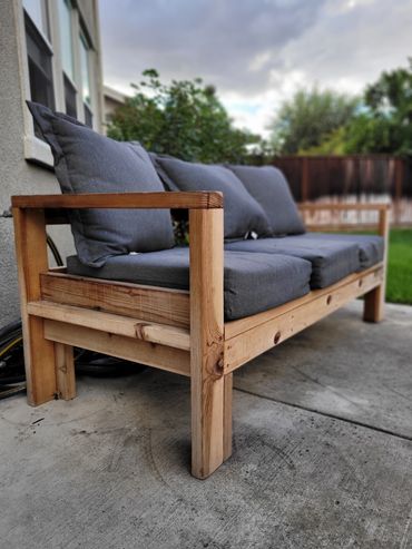 Outdoor redwood 3 seater bench.