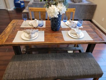 Custom made pine farmhouse table with walnut stain.