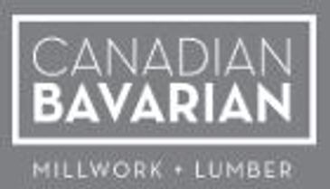 Logo of Canadian Bavarian Millwork and Lumber in white on a gray background.