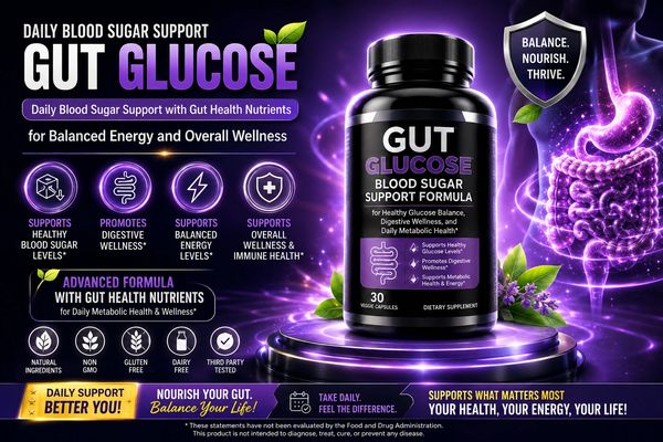 Gut Glucose supplement supports balanced blood sugar and overall wellness.