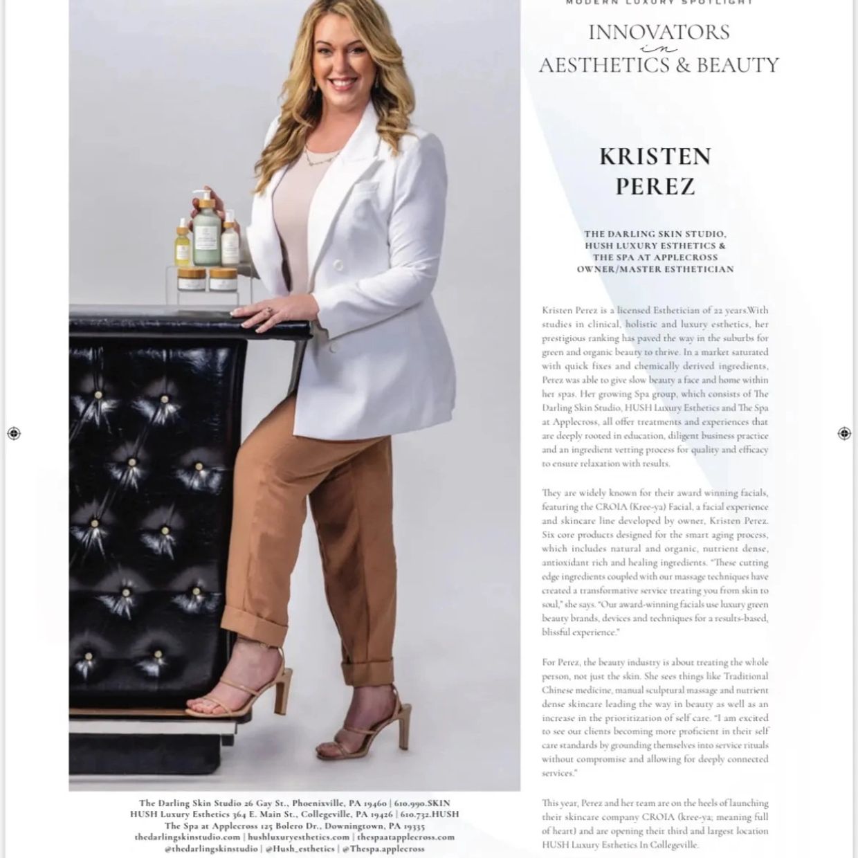 Kristen Perez featured as an innovator in aesthetics and beauty.