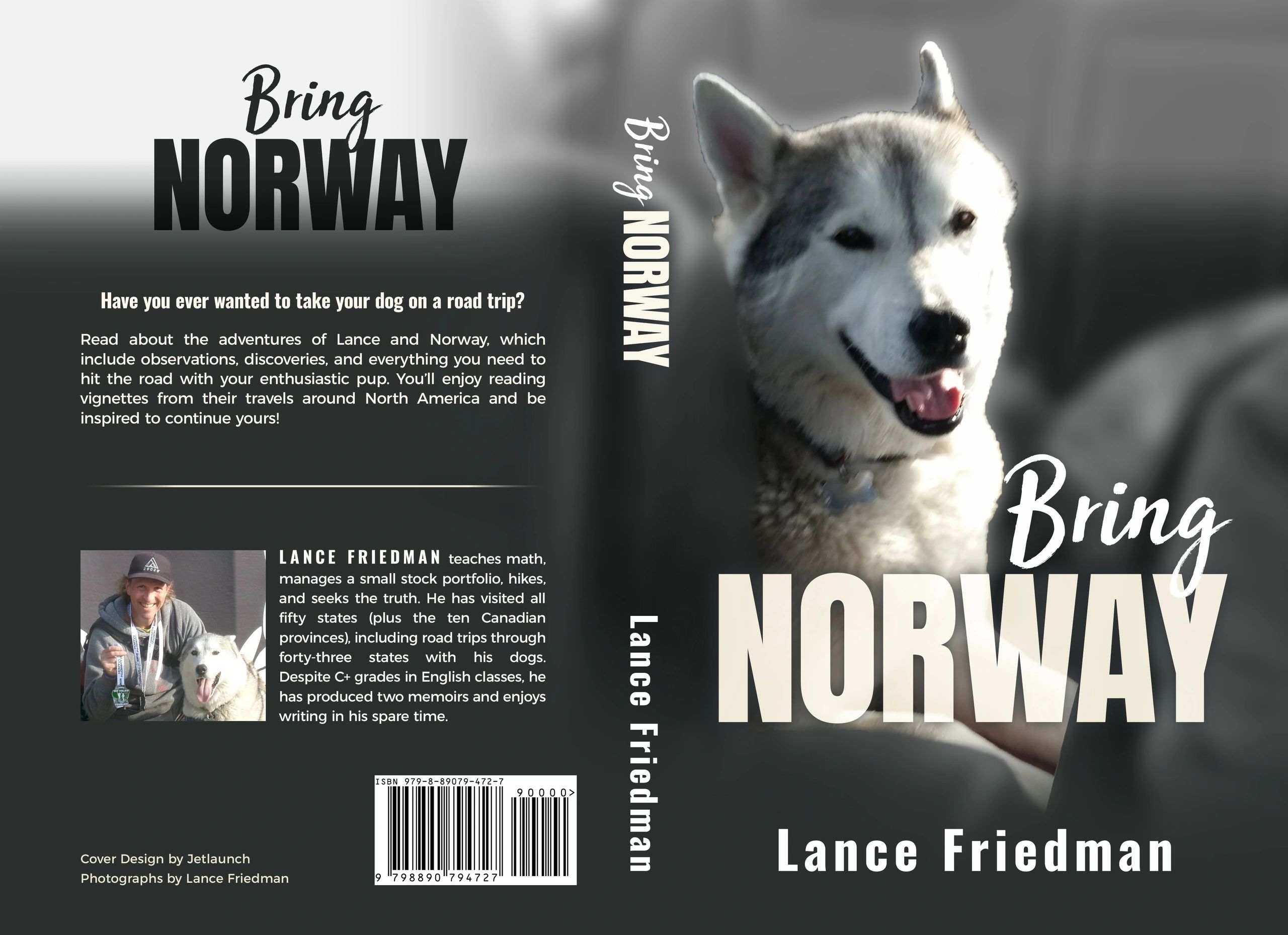 Book cover featuring a dog and a road trip adventure narrative.