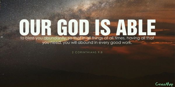 Inspirational Bible verse about God's abundant blessings under a starry sky.