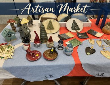 Display of handmade artwork at QAA's Artisan Market