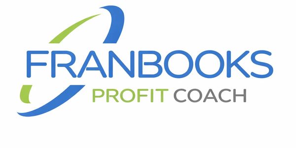 Logo for FranBooks Profit Coach with blue and green design elements.