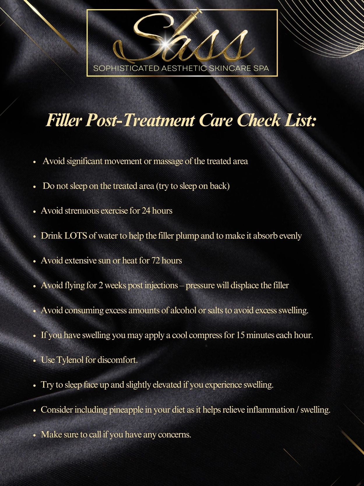 Filler post-treatment care checklist