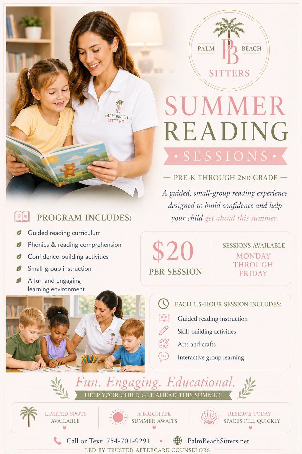 Summer reading sessions by Palm Beach Sitters for Pre-K to 2nd grade kids, $20 per session.