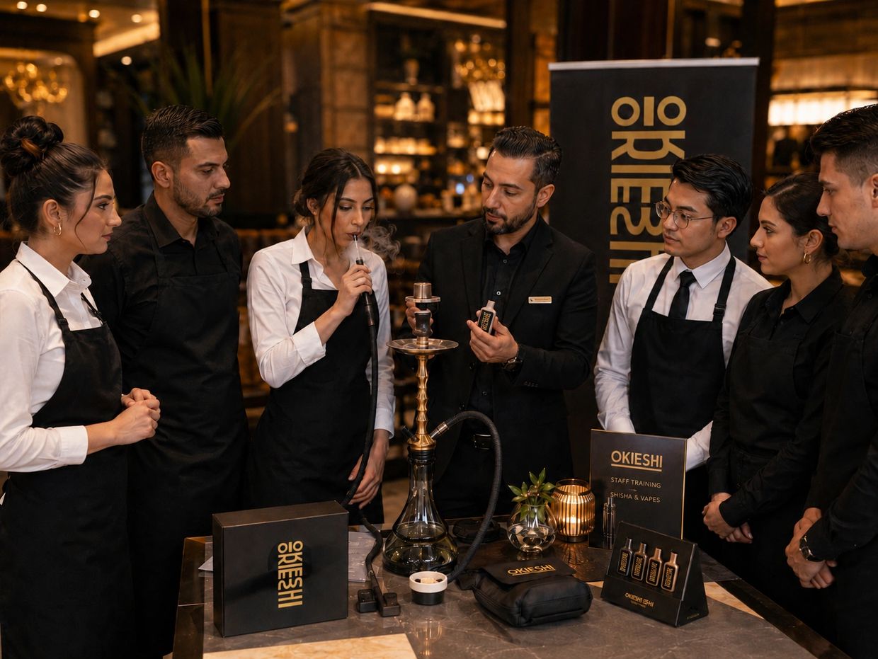 Employees undergoing staff training on shisha and vapes at Okieshi.