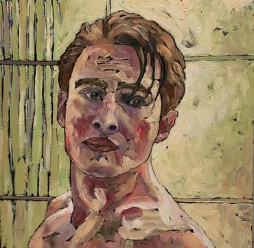 “I love you.  What?” - oil on 14 x 14” slim wood cradle - Sold