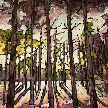 Fractured Forest Light - 14 x 14” oil on deep canvas